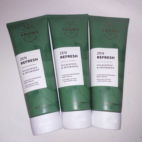 Set of 3 Bath and Body Works Body Cream Lotion Eucalyptus &‎ Spearmint Aroma Zen - Picture 1 of 6